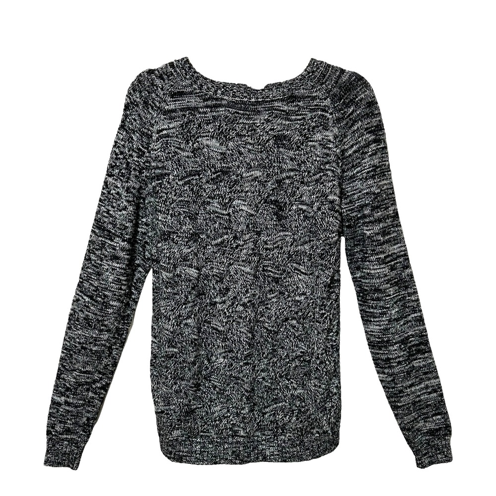 Lands End Drifter Women's Cable Knit Sweater L  XL Black White Cotton TINY FLAW